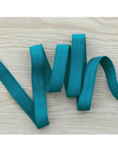 Vorgefaltetes elastisches Satin-Schrägband, 15 mm breit - Petrolblau