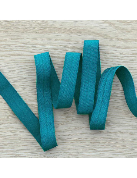 Vorgefaltetes elastisches Satin-Schrägband, 15 mm breit - Petrolblau