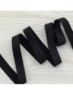 Vorgefaltetes elastisches Satin-Schrägband 15 mm breit - Schwarz