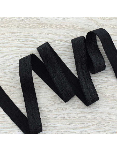 Vorgefaltetes elastisches Satin-Schrägband 15 mm breit - Schwarz