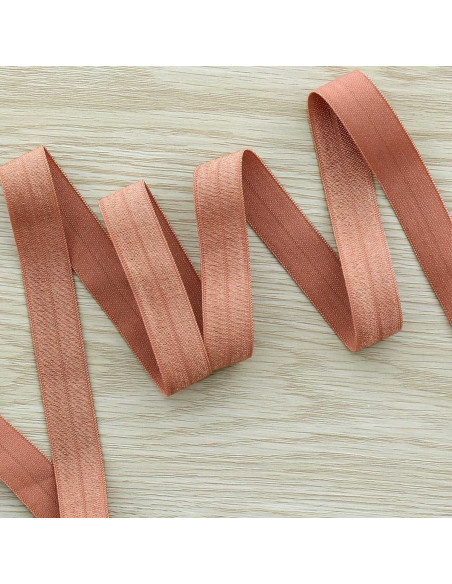 Vorgefaltetes elastisches Satin-Schrägband, 15 mm breit - Dunkelpfirsich