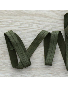 Vorgefaltetes elastisches Satin-Schrägband 15 mm breit - Tarnungsgrün
