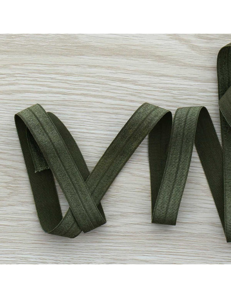 Vorgefaltetes elastisches Satin-Schrägband 15 mm breit - Tarnungsgrün