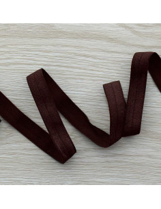 Vorgefaltetes elastisches Satin-Schrägband, 15 mm breit - Dunkelbraun