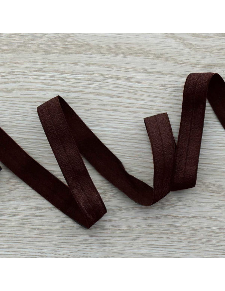 Vorgefaltetes elastisches Satin-Schrägband, 15 mm breit - Dunkelbraun