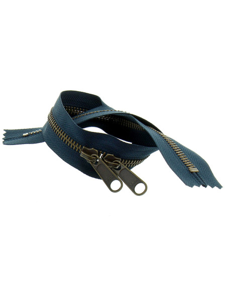 Metallreißverschluss für Taschen 40 cm - Marineblau und Bronze