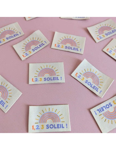 Satz von 6 gewebten Etiketten - 1, 2, 3 Sonne