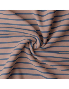 Gestreifter Bretonischer Jersey-Stoff - Karamell und Indigo