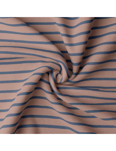 Gestreifter Bretonischer Jersey-Stoff - Karamell und Indigo