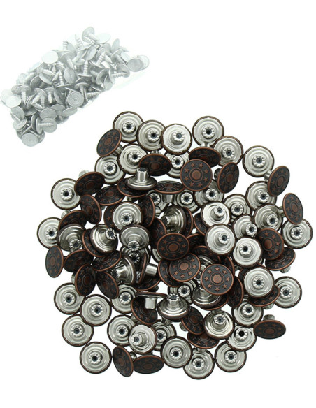 Schachtel mit 100 Jeansknöpfen 17mm - Kupfer Sterne