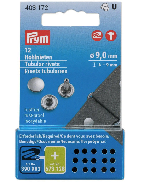 Satz von 12 hohlen Nieten 6-9 mm silber VARIO Creative Tool