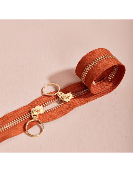 Doppelreißverschluss Gold und Chesnut 40 cm - Atelier Brunette