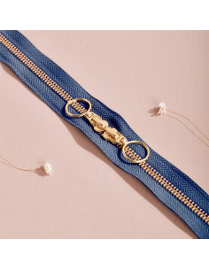 Doppelreißverschluss Gold und Kobalt 40 cm - Atelier Brunette