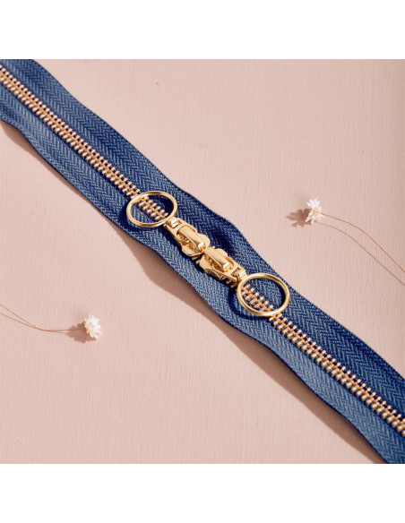 Doppelreißverschluss Gold und Kobalt 40 cm - Atelier Brunette