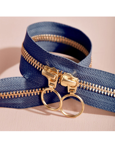 Doppelreißverschluss Gold und Kobalt 40 cm - Atelier Brunette