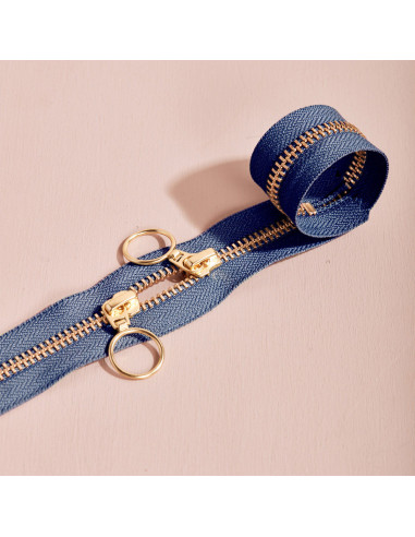 Doppelreißverschluss Gold und Kobalt 40 cm - Atelier Brunette