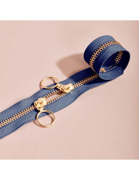 Doppelreißverschluss Gold und Kobalt 40 cm - Atelier Brunette