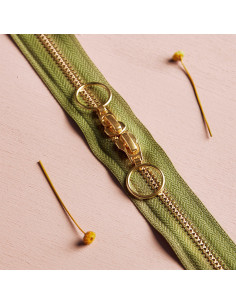 Doppelreißverschluss Gold und Matcha Leaf 40 cm - Atelier Brunette