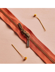 Doppelreißverschluss Messing und Kastanie 40 cm - Atelier Brunette