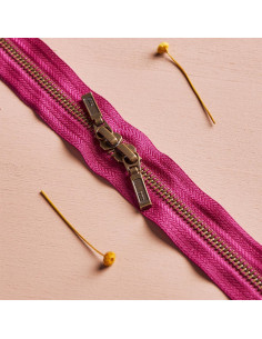 Doppelreißverschluss Messing und Dahlia 40 cm - Atelier Brunette