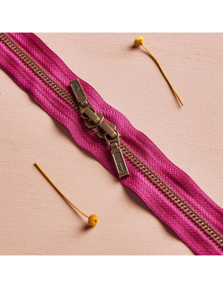 Doppelreißverschluss Messing und Dahlia 40 cm - Atelier Brunette
