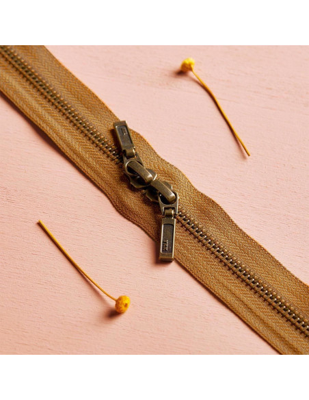 Doppelreißverschluss Messing und Ocker 40 cm - Atelier Brunette