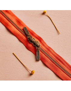 Doppelreißverschluss Messing und Tangerine 40 cm - Atelier Brunette