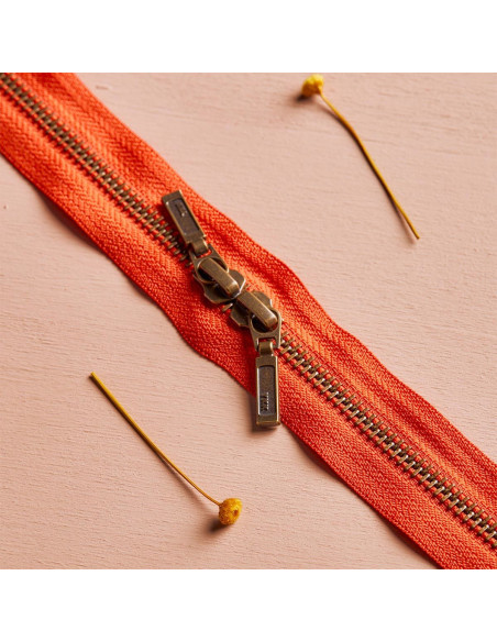 Doppelreißverschluss Messing und Tangerine 40 cm - Atelier Brunette