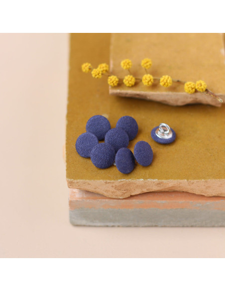 Mit Stoff überzogener Knopf auf Stiel 10 mm - Indigo