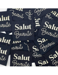 Satz von 5 gewebten Aufnähern zum Annähen Salut Beauté - Schwarz