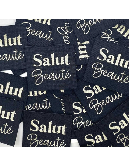 Satz von 5 gewebten Aufnähern zum Annähen Salut Beauté - Schwarz