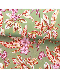 Lycra-Badeanzugstoff - Blumen auf grünem Hintergrund