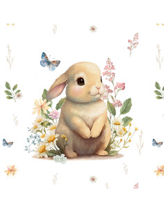 Leichter Sweatstoff-Panel 40 cm x 50 cm - Hase auf der Lichtung, cremefarbener Hintergrund