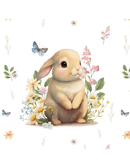 Leichter Sweatstoff-Panel 40 cm x 50 cm - Hase auf der Lichtung, cremefarbener Hintergrund
