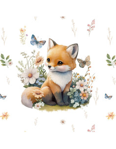 Leichter Sweatstoff-Panel 40 cm x 50 cm - Fuchs auf Lichtung, cremefarbener Hintergrund