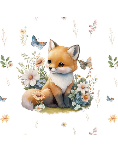 Leichter Sweatstoff-Panel 40 cm x 50 cm - Fuchs auf Lichtung, cremefarbener Hintergrund