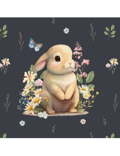 Leichter Sweatstoff-Panel 40 cm x 50 cm - Hase auf der Lichtung, dunkelgrauer Hintergrund