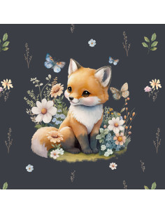 Leichter Sweatstoff-Panel 40 cm x 50 cm - Fuchs auf der Lichtung dunkelgrauer Hintergrund