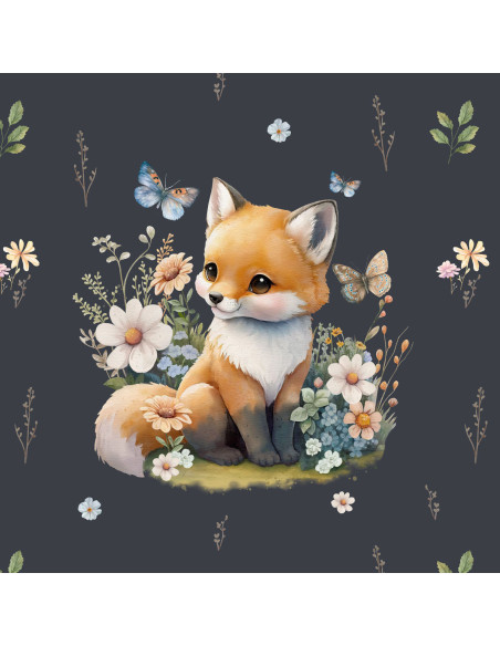 Leichter Sweatstoff-Panel 40 cm x 50 cm - Fuchs auf der Lichtung dunkelgrauer Hintergrund