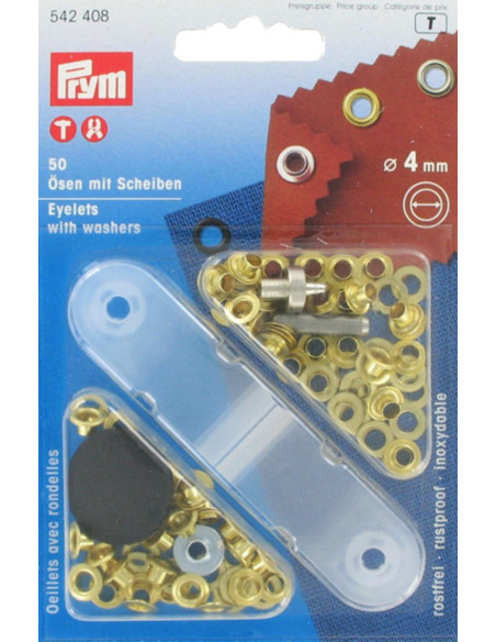 Schachtel mit 50 Ösen 4 mm mit Befestigungswerkzeug - Gold