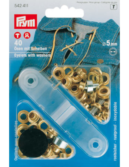 Box 40 Ösen 5 mm mit Befestigungswerkzeug - Gold