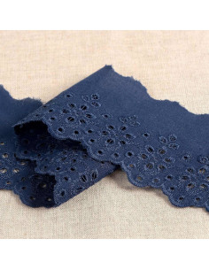 Englische Stickerei Blumen mit Muschelsaum Lily - Marineblau