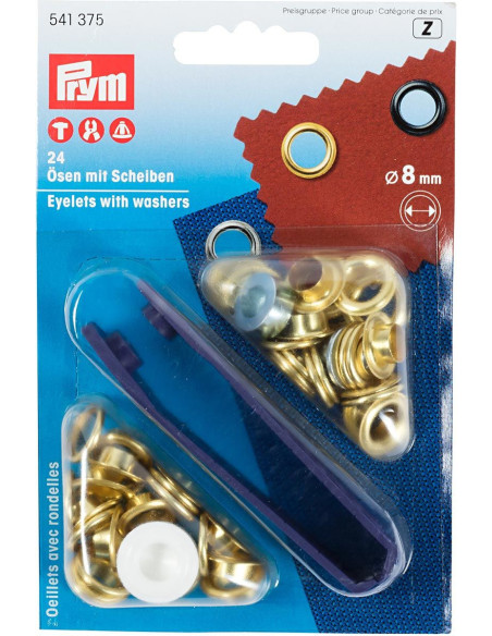 Box 24 Ösen 8 mm mit Befestigungswerkzeug - Gold