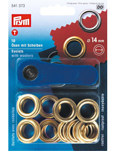 Box 10 Ösen 14 mm mit Befestigungswerkzeug - Gold