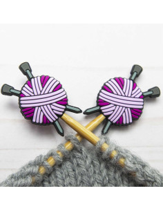 Maschenstopper für Stricknadeln - Rosa Wollknäuel