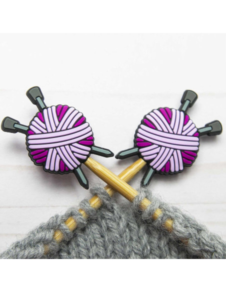 Maschenstopper für Stricknadeln - Rosa Wollknäuel