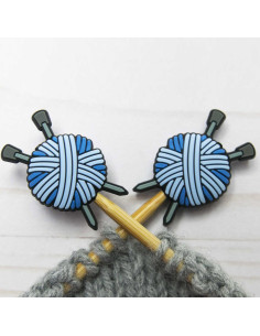 Maschenstopper für Stricknadeln - Blaue Wollknäuel