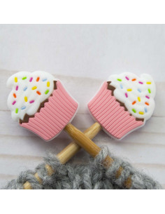 Maschenstopper für Stricknadeln - Rosa Cupcake