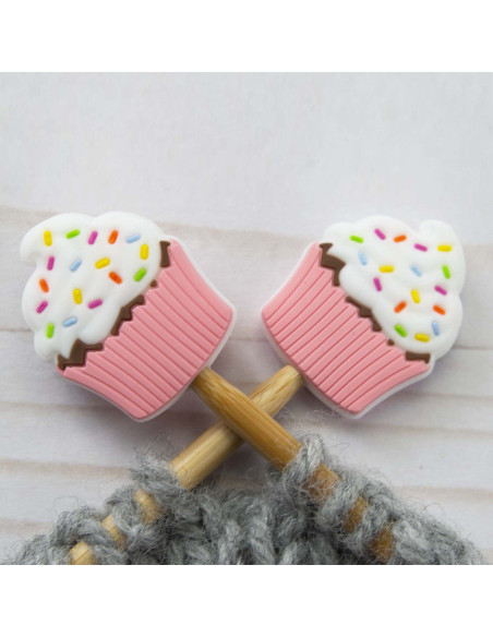 Maschenstopper für Stricknadeln - Rosa Cupcake