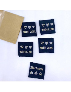 Satz von 5 gewebten Etiketten zum Annähen With Love Lurex 2